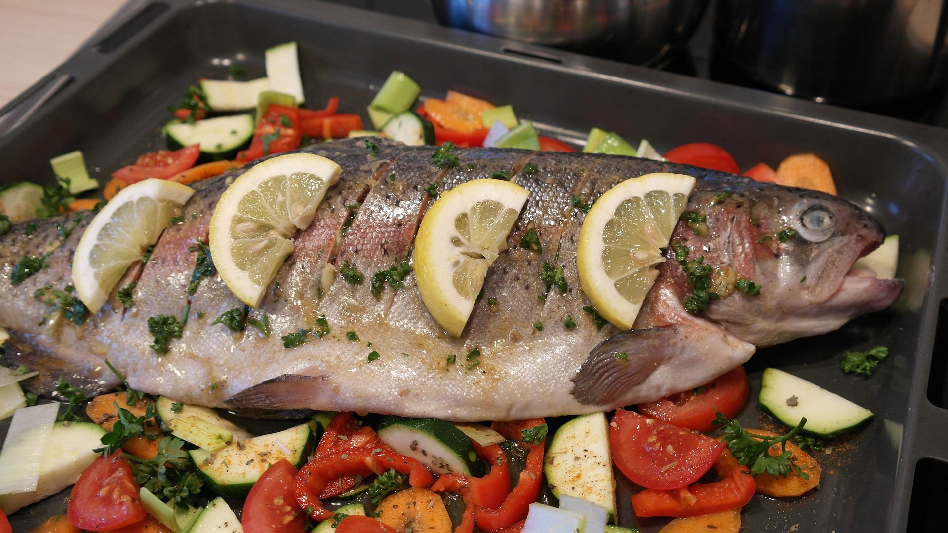 Baked whole trout