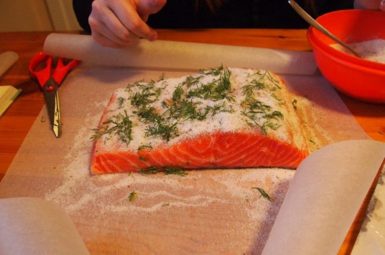 Curing salmon